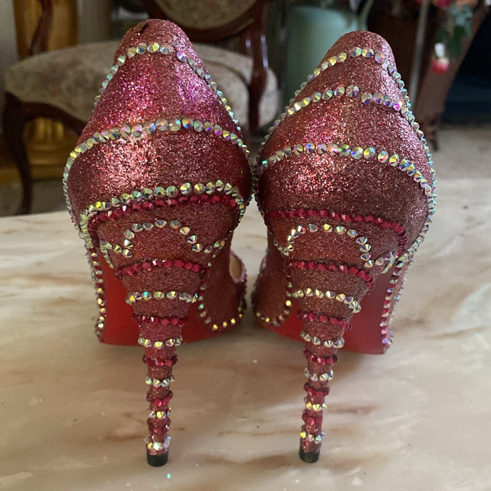 Christian Louboutin Custom Pink Rhinestone Heels Sz 39-1/2 - Picture 5 of 11